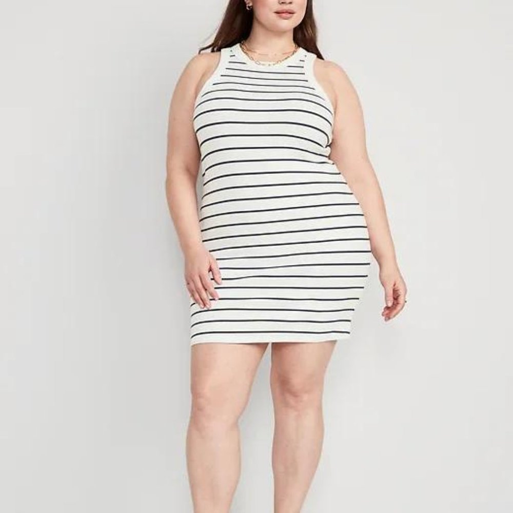 NEW Old Navy Fitted Striped Sleeveless Rib-Knit Mini Dress for Women - Picture 3 of 7